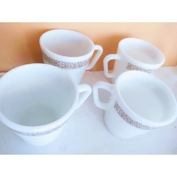 Vintage Pyrex Milk Glass Coffee Mugs Woodland Brown Set of 4 - Picture 2 of 9